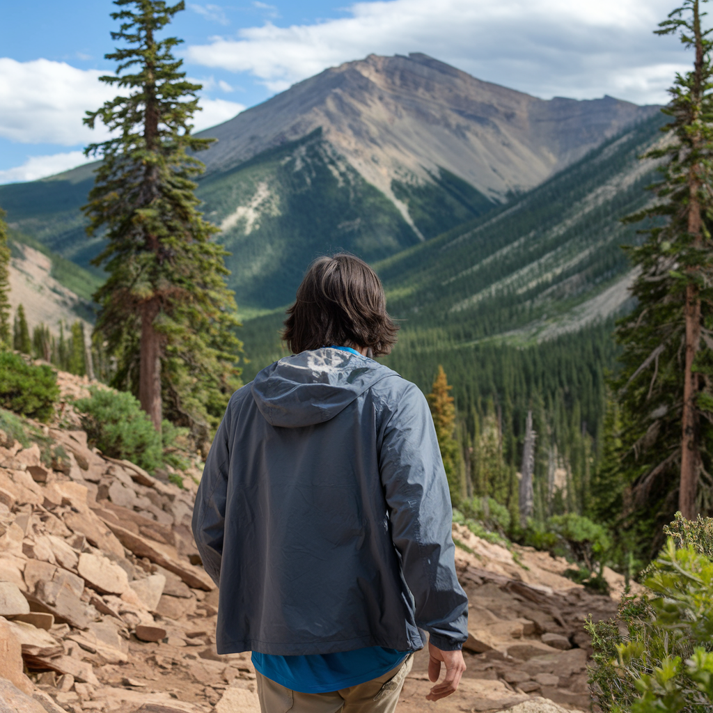 Shane hiking near a mountain.