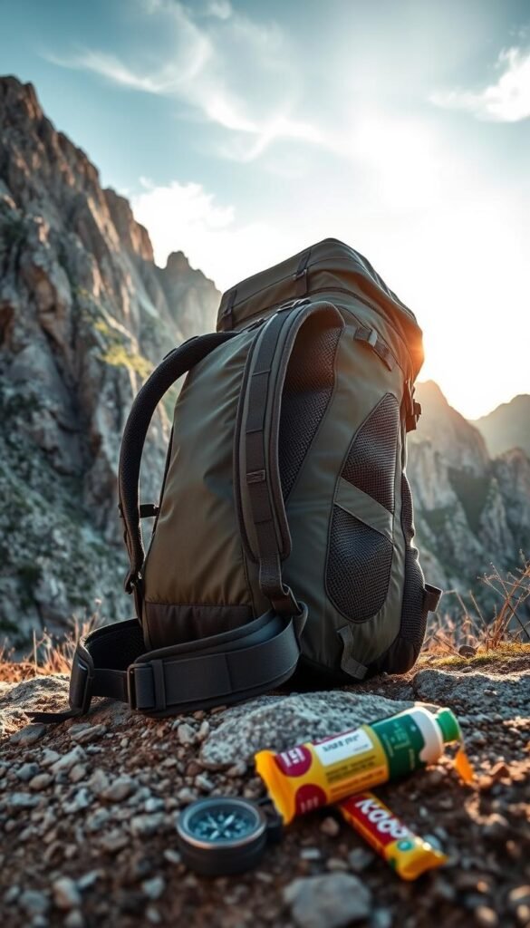 A meticulously crafted, lightweight backpack rests against a rugged, granite cliff face. Warm, afternoon sunlight filters through wispy clouds, casting soft shadows on its contoured, ballistic nylon exterior. The pack's adjustable, padded shoulder straps and waist belt are visible, along with strategically placed mesh panels for ventilation. In the foreground, a compass, water bottle, and energy bar lay scattered, hinting at the pack's intended use for hiking and outdoor exploration. The scene conveys a sense of adventure, functionality, and attention to detail in the design of this versatile, lightweight backpack. A meticulously crafted, lightweight backpack rests against a rugged, granite cliff face. Warm, afternoon sunlight filters through wispy clouds, casting soft shadows on its contoured, ballistic nylon exterior. The pack's adjustable, padded shoulder straps and waist belt are visible, along with strategically placed mesh panels for ventilation. In the foreground, a compass, water bottle, and energy bar lay scattered, hinting at the pack's intended use for hiking and outdoor exploration. The scene conveys a sense of adventure, functionality, and attention to detail in the design of this versatile, lightweight backpack.