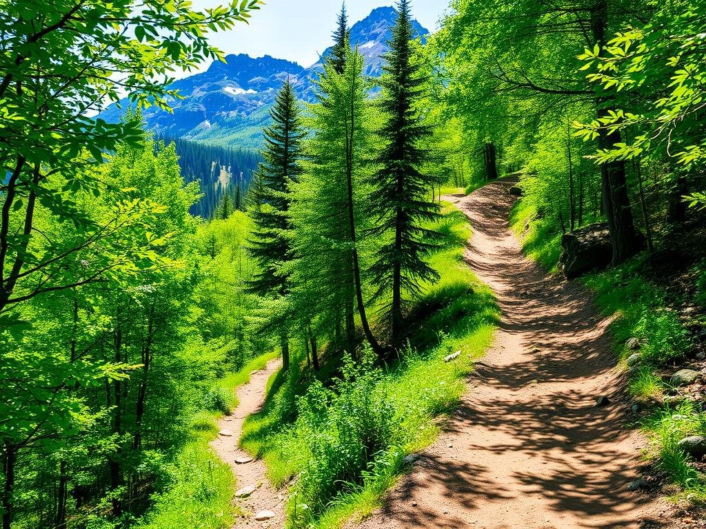 A sun-dappled forest trail winds through lush, verdant foliage. In the foreground, a well-maintained path with gentle inclines and clear signage indicates an easy hiking route. Further along, the trail becomes steeper and more challenging, with rocky sections and sharp turns. In the background, a rugged mountain landscape rises, hinting at more strenuous, technical trails for experienced adventurers. The image conveys a sense of exploration and the varying levels of difficulty one might encounter on a multi-day backpacking excursion, highlighting the importance of choosing the right destination for your skill level. A sun-dappled forest trail winds through lush, verdant foliage. In the foreground, a well-maintained path with gentle inclines and clear signage indicates an easy hiking route. Further along, the trail becomes steeper and more challenging, with rocky sections and sharp turns. In the background, a rugged mountain landscape rises, hinting at more strenuous, technical trails for experienced adventurers. The image conveys a sense of exploration and the varying levels of difficulty one might encounter on a multi-day backpacking excursion, highlighting the importance of choosing the right destination for your skill level.