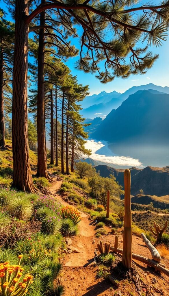 Diverse California hiking trails, a tapestry of majestic landscapes. Towering redwoods casting long shadows on verdant trails, punctuated by vibrant wildflowers. Rugged mountain paths winding through granite peaks, offering breathtaking vistas. Serene coastal trails hugging the sun-kissed shores, with crashing waves and dramatic cliffs. Arid desert landscapes dotted with towering cacti and joshua trees, leading to hidden oases. Warm, golden light filters through the canopy, illuminating the diverse terrain. Wide-angle lens captures the epic scale, inviting the viewer to explore this captivating natural wonderland. Diverse California hiking trails, a tapestry of majestic landscapes. Towering redwoods casting long shadows on verdant trails, punctuated by vibrant wildflowers. Rugged mountain paths winding through granite peaks, offering breathtaking vistas. Serene coastal trails hugging the sun-kissed shores, with crashing waves and dramatic cliffs. Arid desert landscapes dotted with towering cacti and joshua trees, leading to hidden oases. Warm, golden light filters through the canopy, illuminating the diverse terrain. Wide-angle lens captures the epic scale, inviting the viewer to explore this captivating natural wonderland.