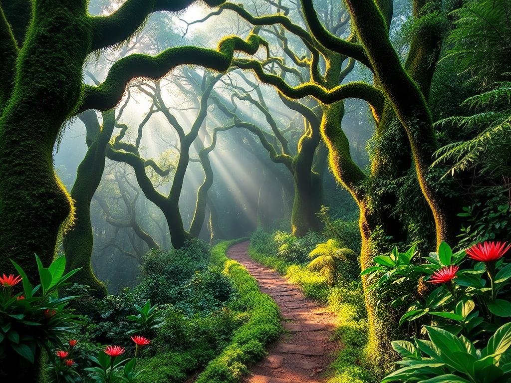 Stunning hiking trail Monteverde Cloud Forest Reserve.