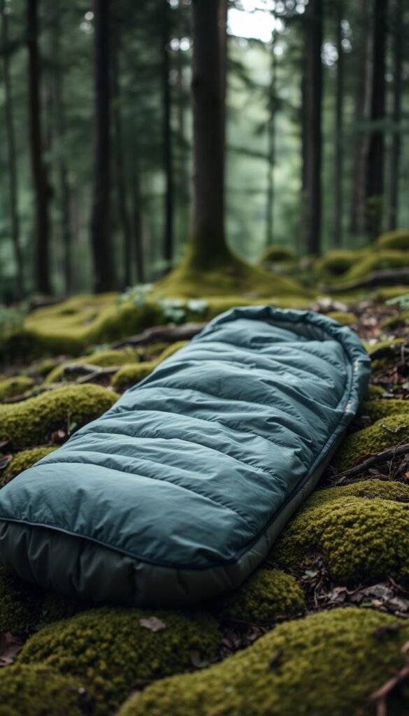 A cozy sleeping bag and insulated pad nestled on a soft, mossy forest floor. The bag's exterior is a deep forest green, with an inviting texture that beckons for a restful night's sleep. The pad, in a complementary muted tone, provides a supportive and comfortable base, ready to cradle the weary camper. Soft, diffused natural light filters through the canopy above, creating a serene and tranquil atmosphere. The scene evokes a sense of peace and rejuvenation, the perfect setup for a refreshing night under the stars. A cozy sleeping bag and insulated pad nestled on a soft, mossy forest floor. The bag's exterior is a deep forest green, with an inviting texture that beckons for a restful night's sleep. The pad, in a complementary muted tone, provides a supportive and comfortable base, ready to cradle the weary camper. Soft, diffused natural light filters through the canopy above, creating a serene and tranquil atmosphere. The scene evokes a sense of peace and rejuvenation, the perfect setup for a refreshing night under the stars.